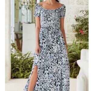 Soft Surroundings Womens Maxi Dress Size PXS Marcelo Boho Smocked Leopard Print